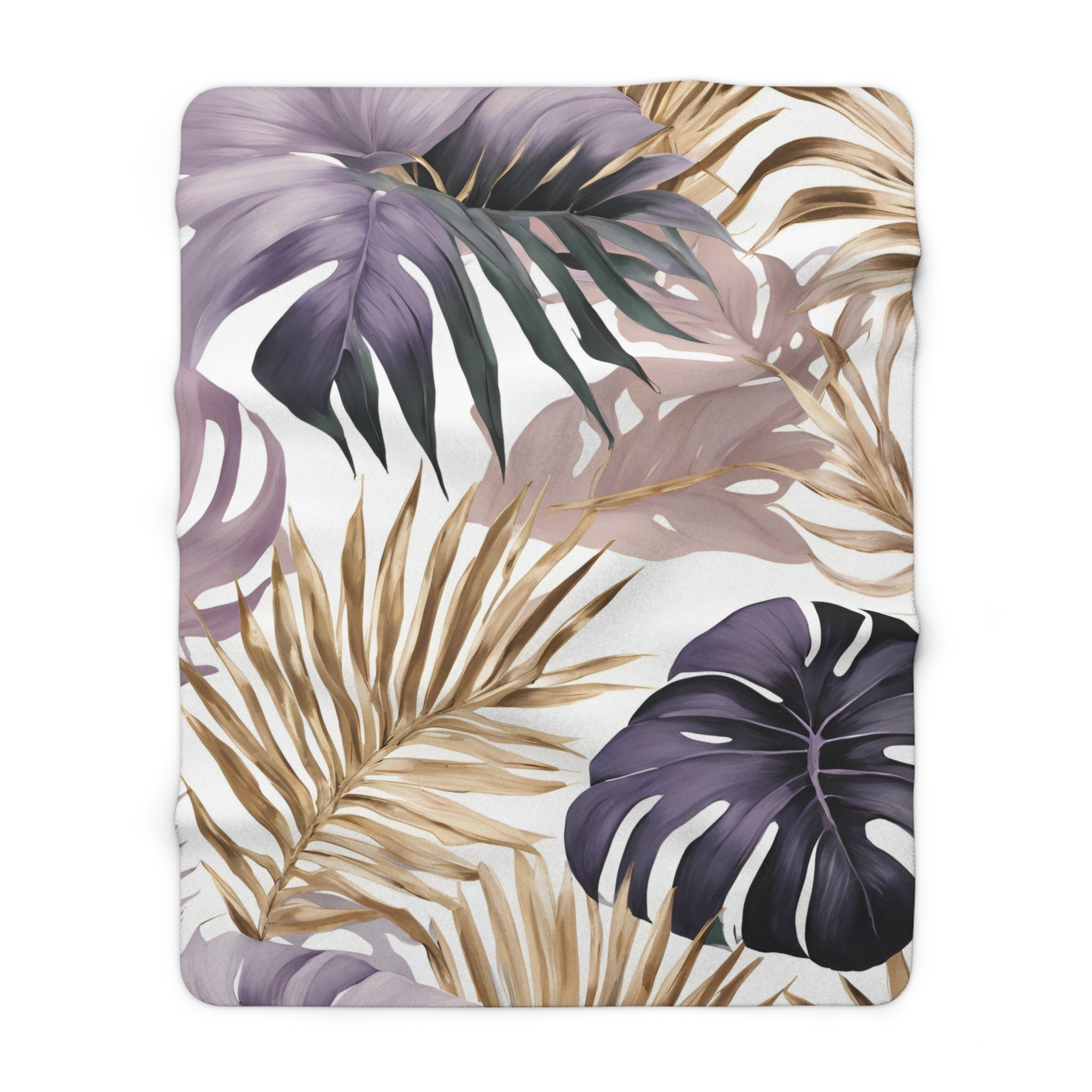 Tropical Floral Throw Blanket | Lavender purple, Blush Pink Beige Leaves