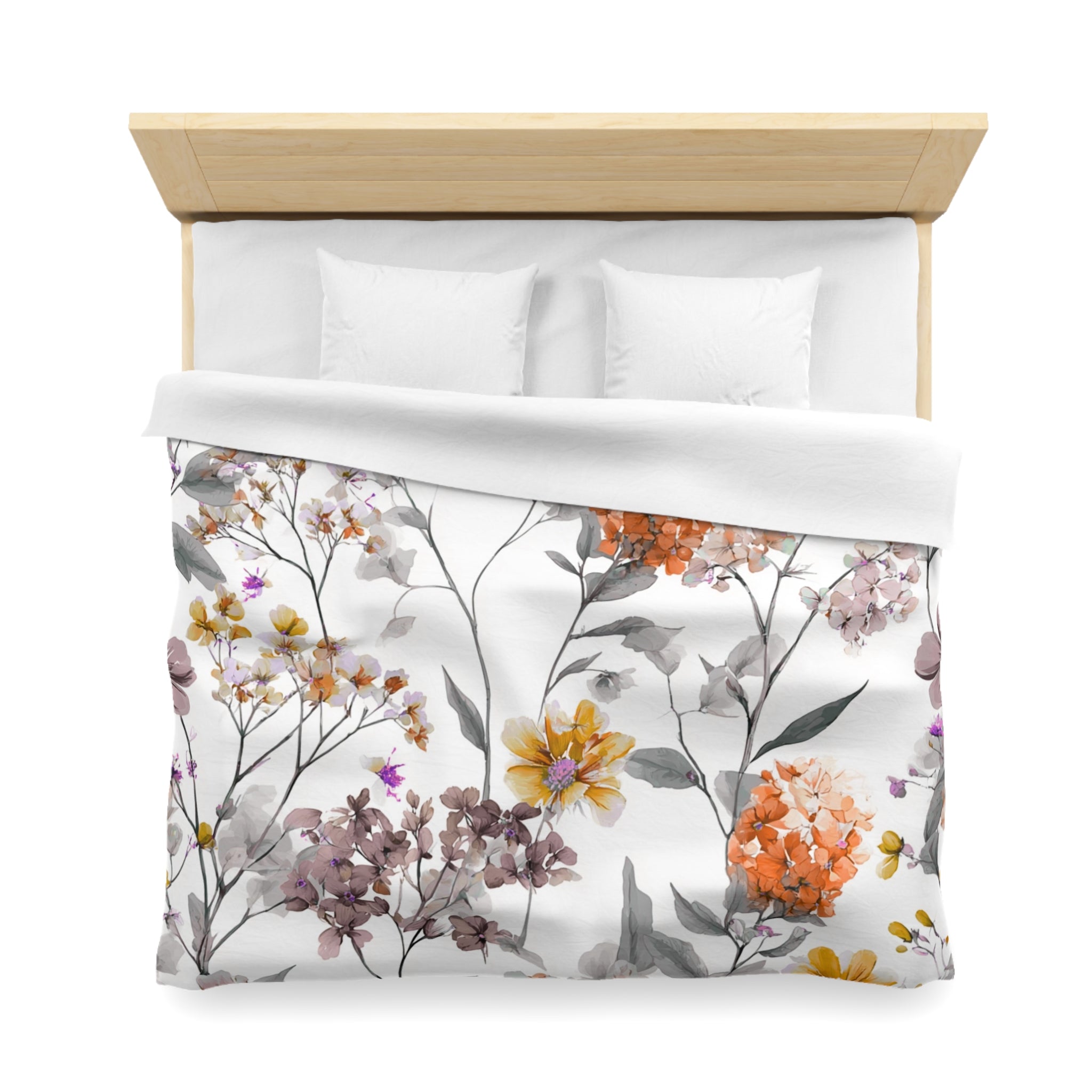 Floral Modern Duvet, Pillow Cover | White Orange Bedroom Decor
