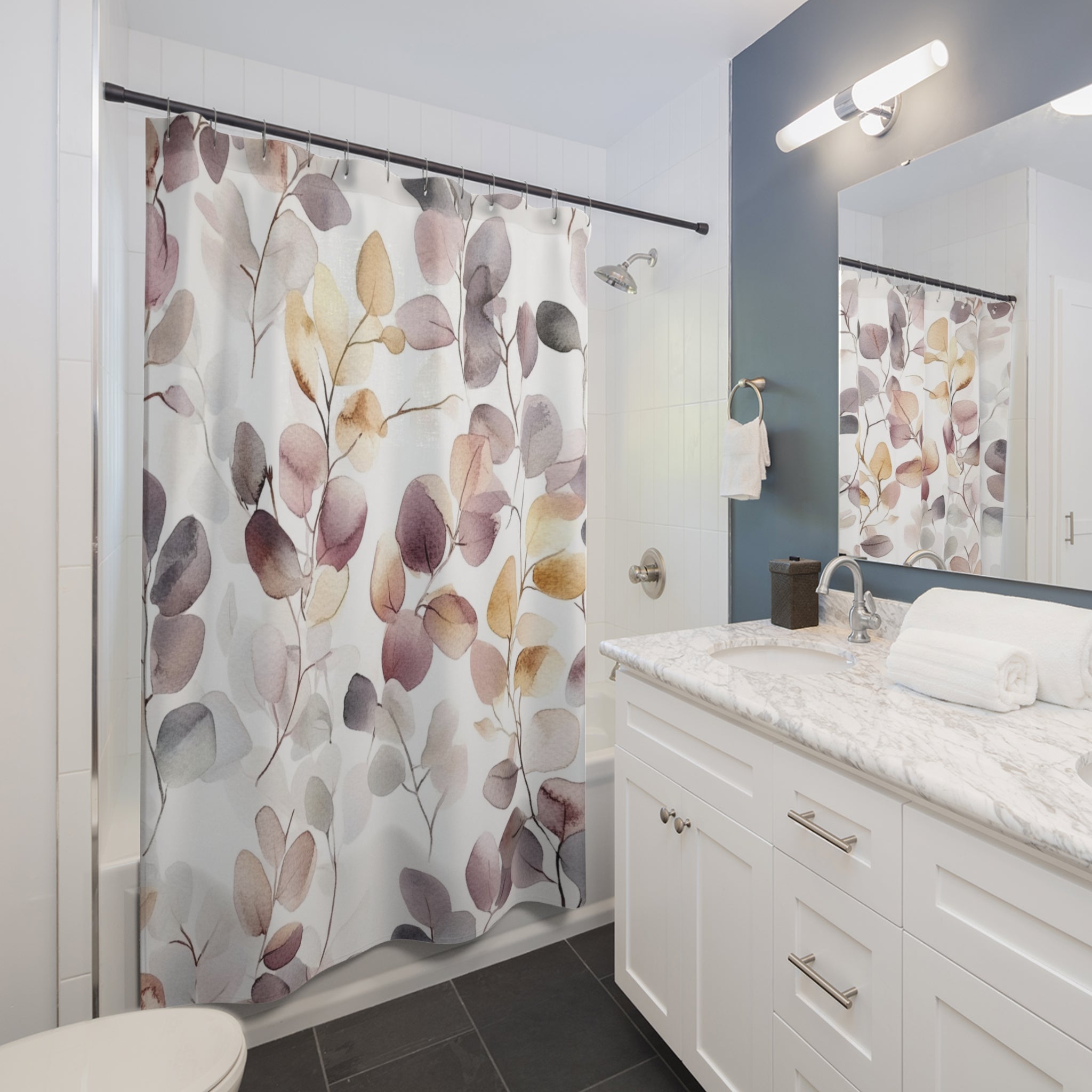 Boho Shower Curtain | Floral Leaves Abstract Fabric Curtain