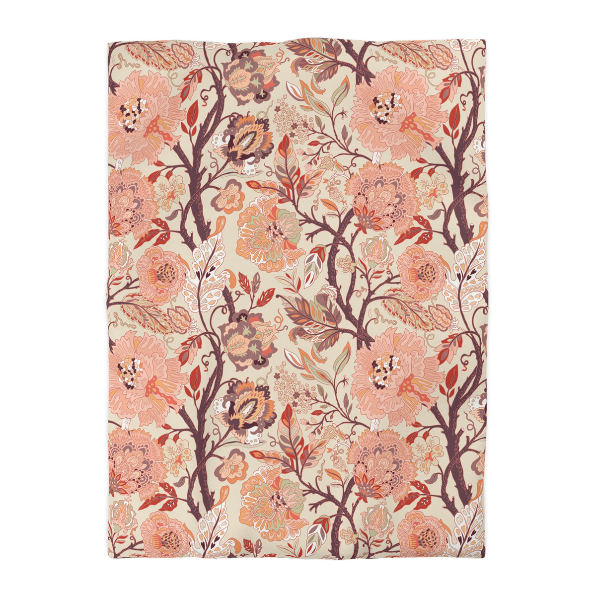 Jacobean Floral Duvet Cover | Peach Terracotta Plum Cream