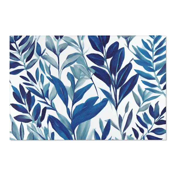 Large Area Rug | Modern Rug, Floral Indigo Navy Teal Blue Leaves