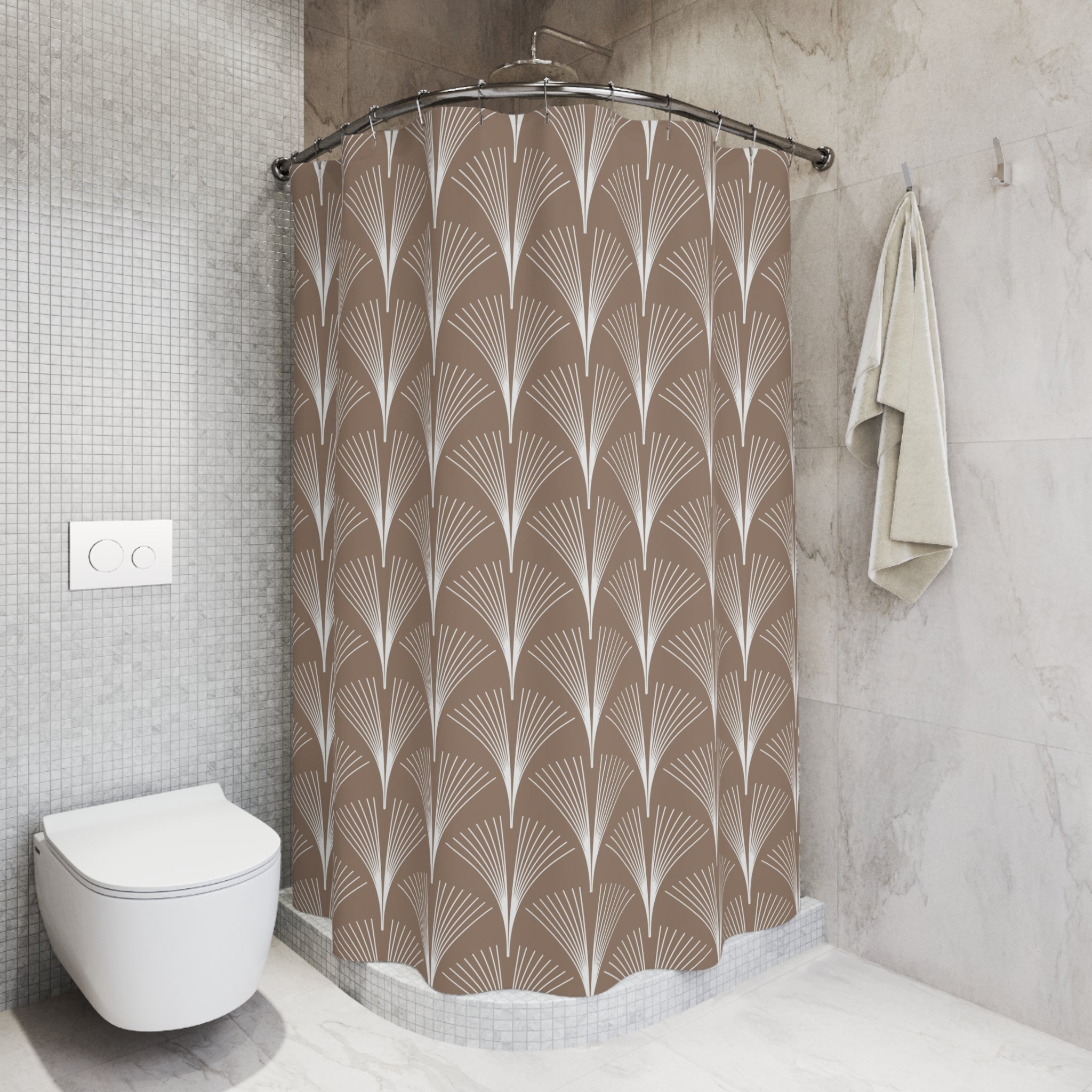 Art Deco Shower Curtain | Beige White Fan Bathroom Decor