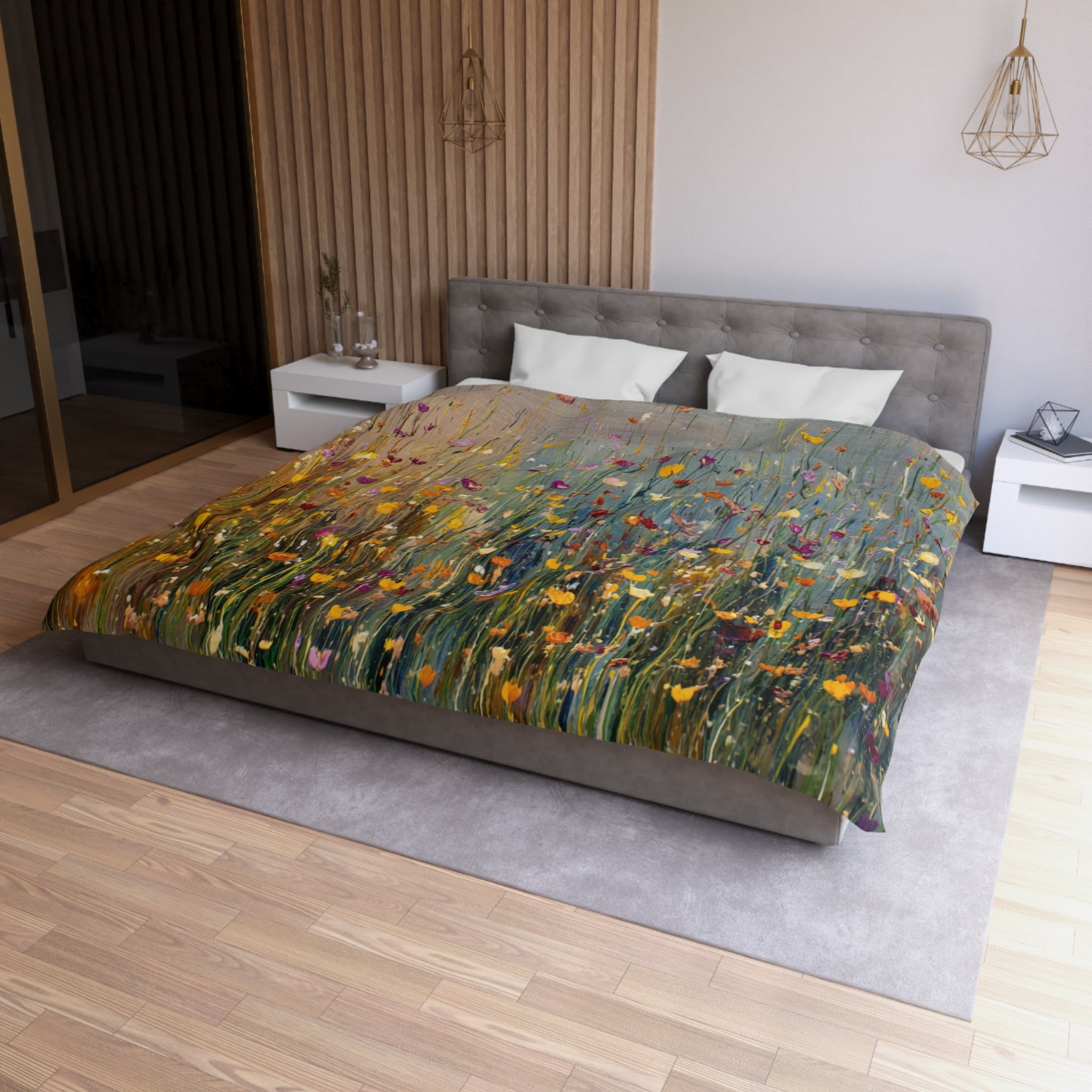 Floral Duvet, Pillow Cover | Grey Orange Bedroom Decor