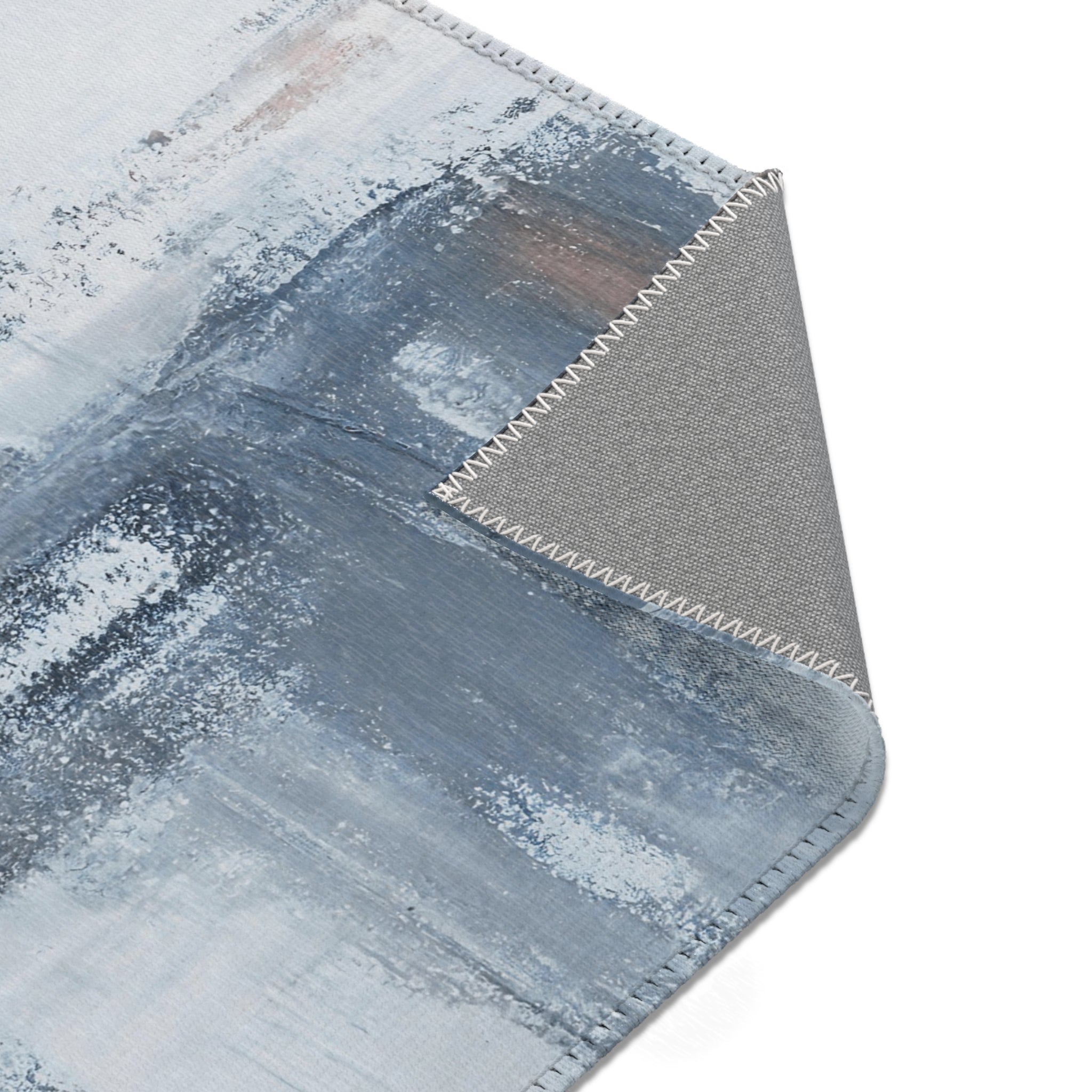 Modern Abstract Large Area Rug | Navy Denim Blue Watercolor Rug