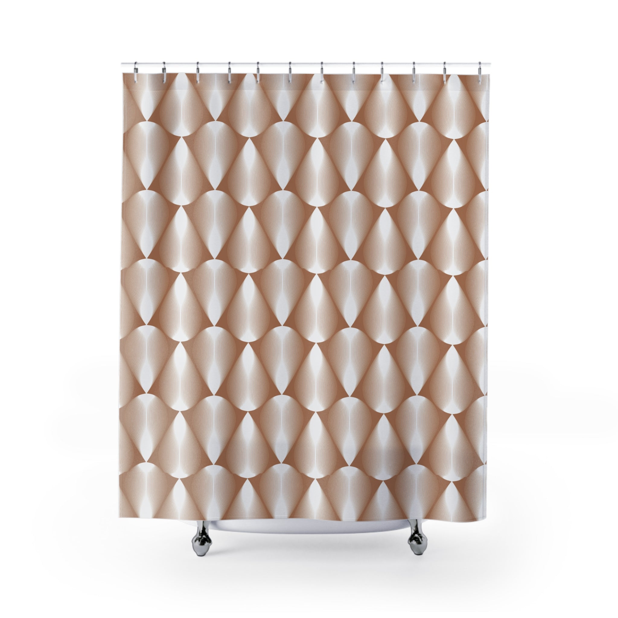 Beige White Shower Curtain | Art Deco, Tear Drops Geometric