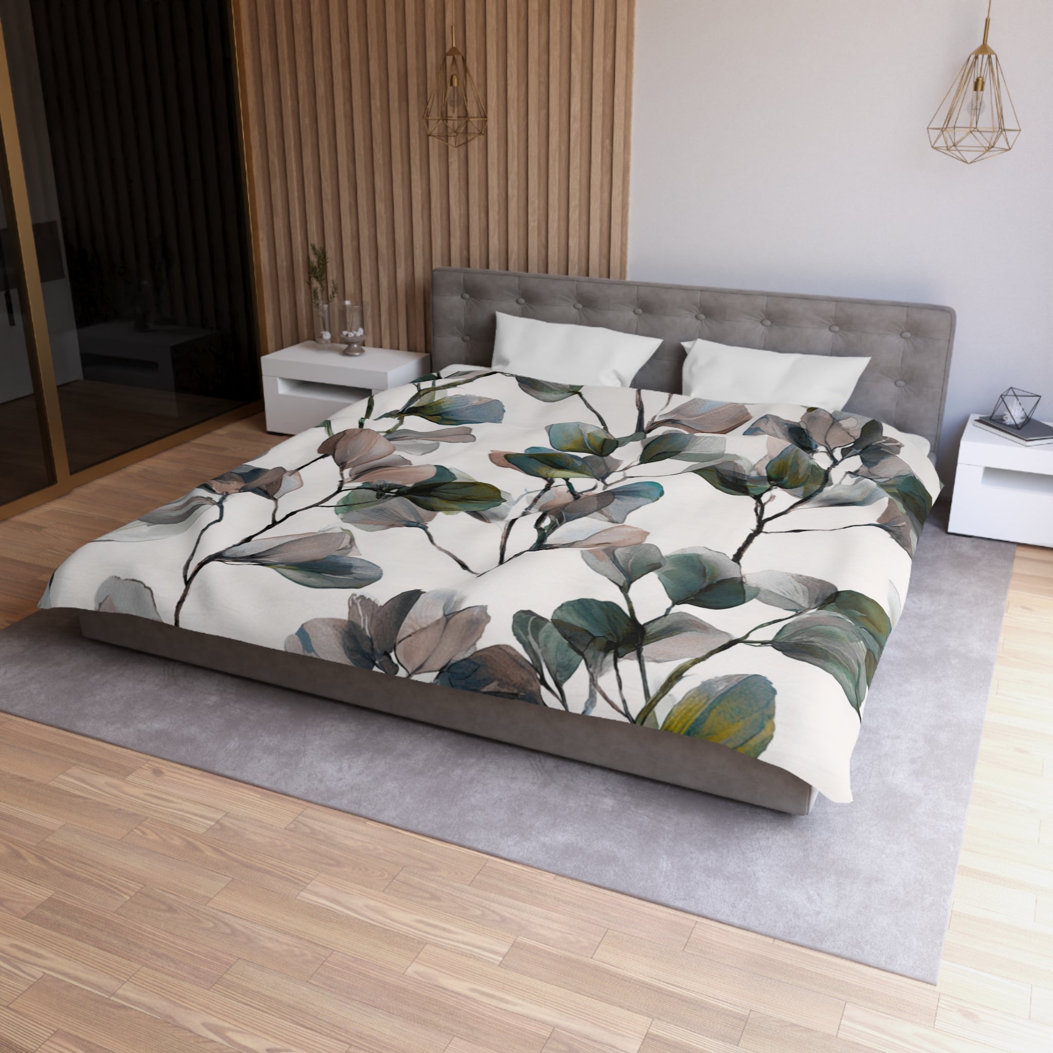 Floral Duvet, Pillow Cover | White Green Bedroom Decor