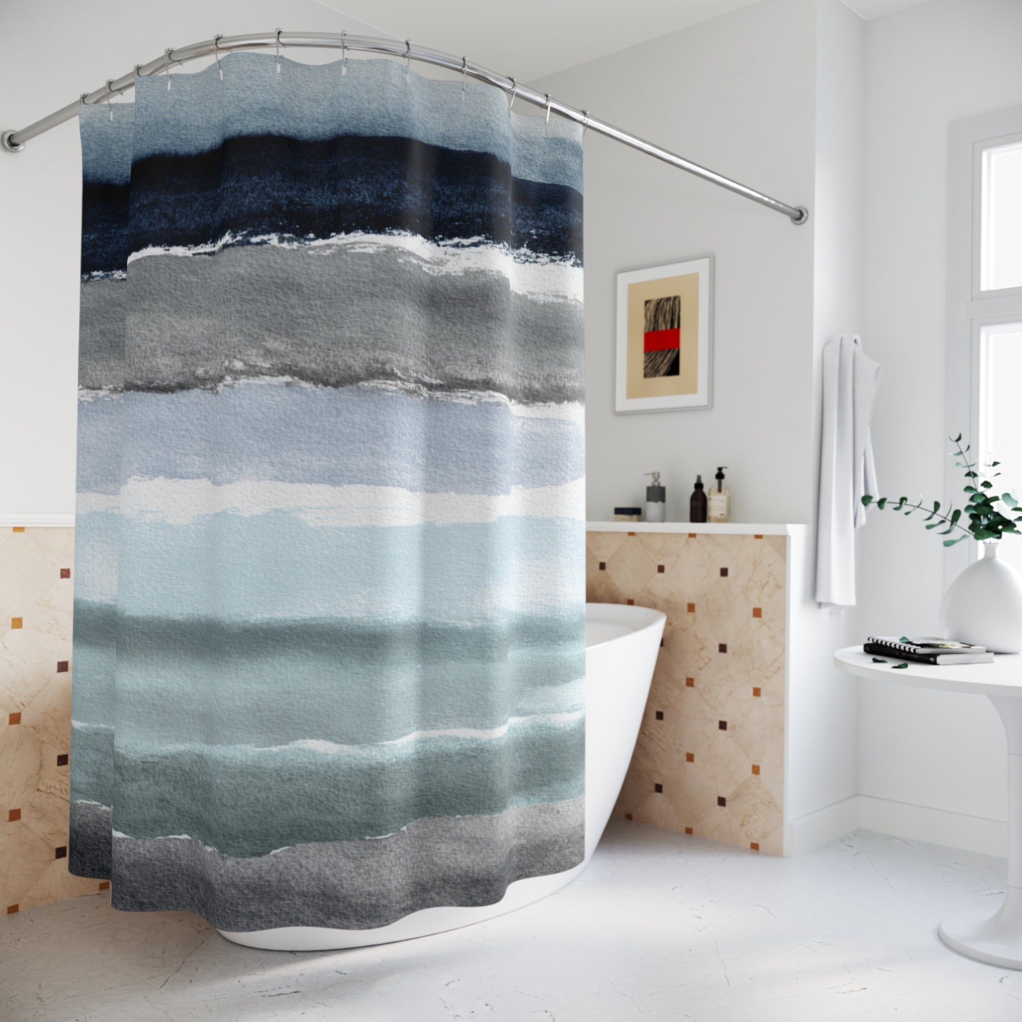Abstract Watercolor Shower Curtain | Mint, Blue Grey Bathroom Decor