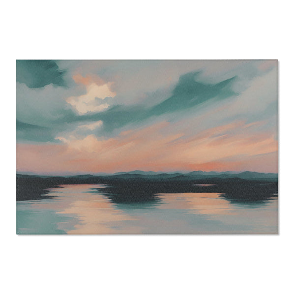 Abstract Large Area Rug | Modern Rug, Ocean Sunset, Teal Orange Sky