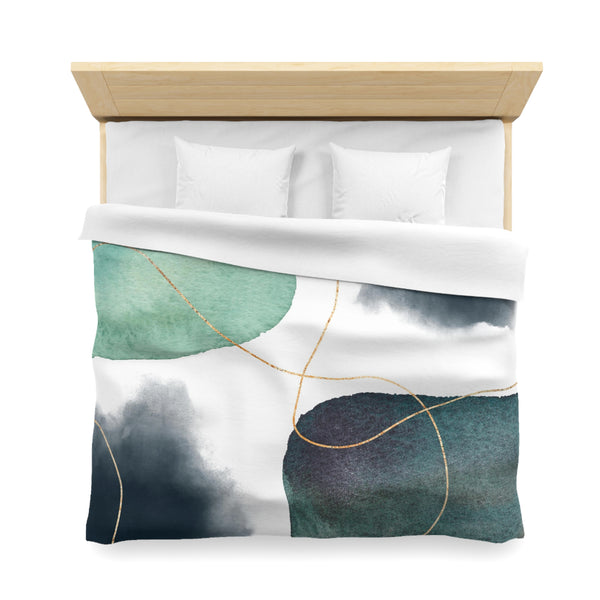 Abstract Duvet Cover | White Teal Mint Green, Navy Blue