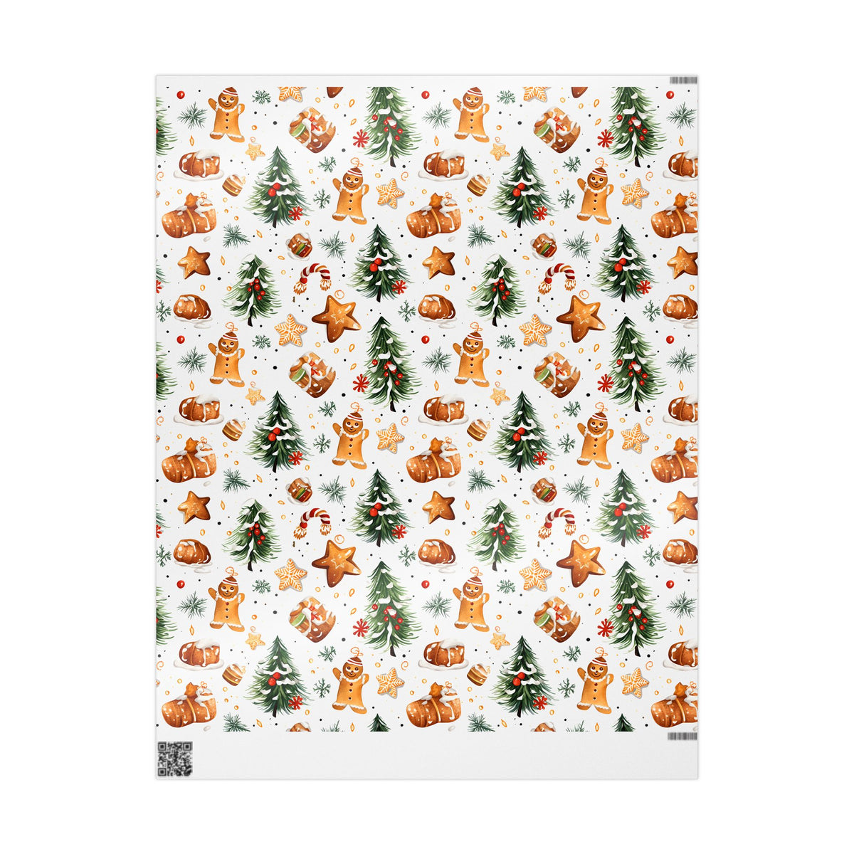 Gingerbread Star Snowy Tree Christmas Wrapping Paper, Gift Wrap