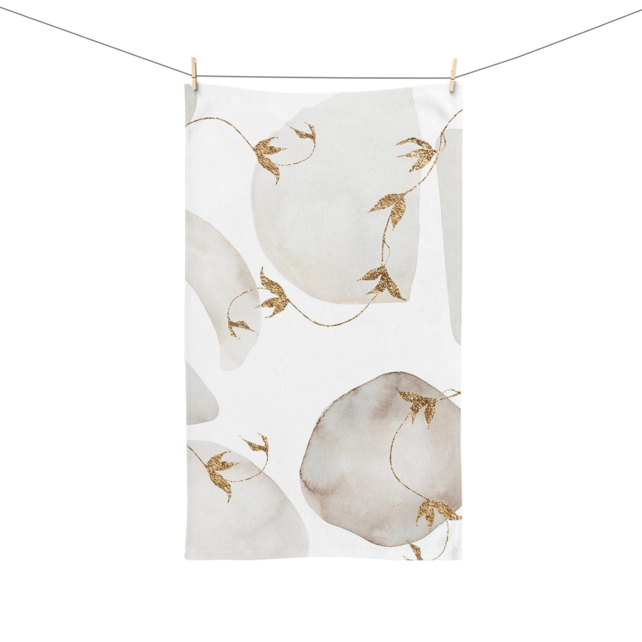 Abstract Kitchen, Bath Hand Towel | Watercolor Beige Floral, White