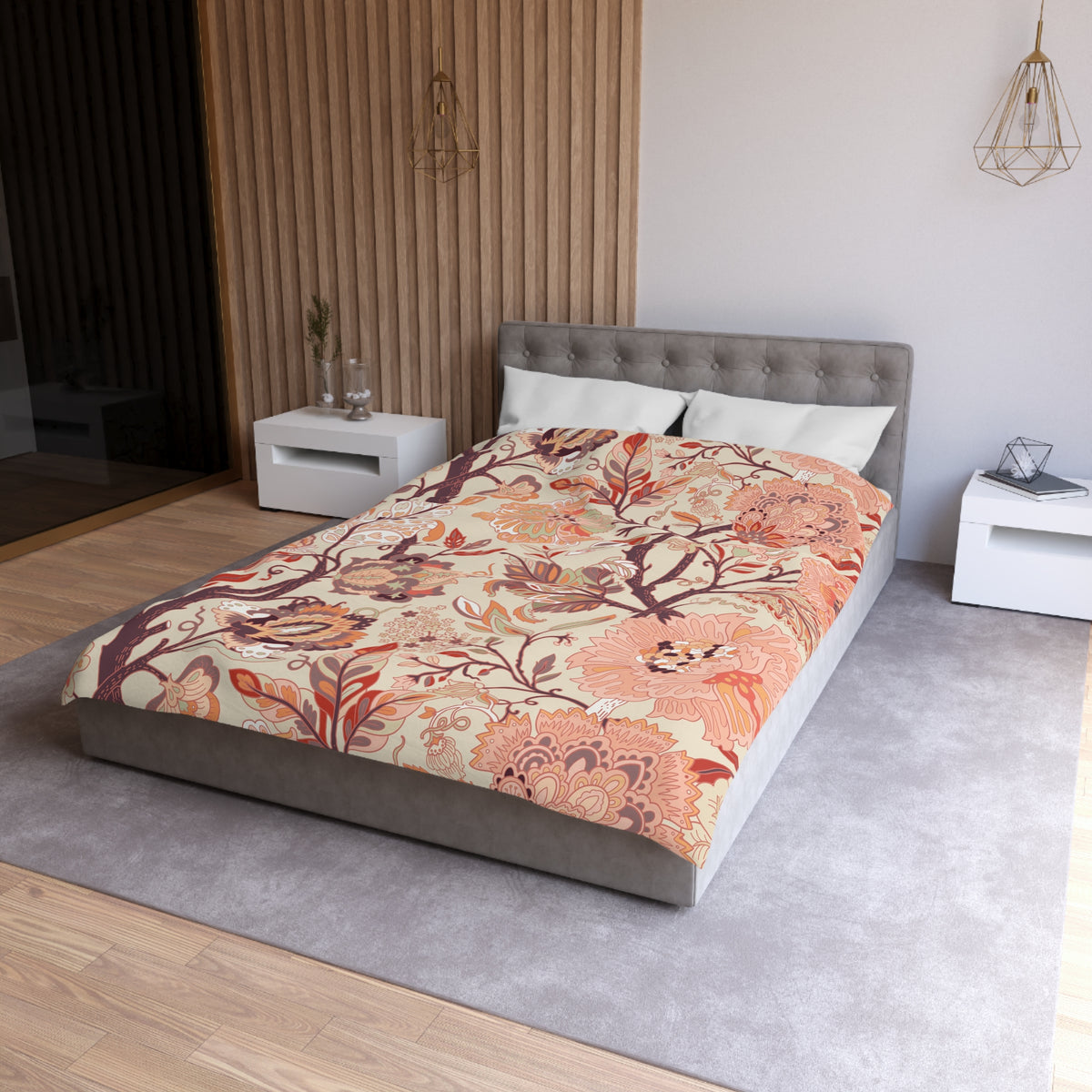 Jacobean Floral Duvet Cover | Peach Terracotta Plum Cream