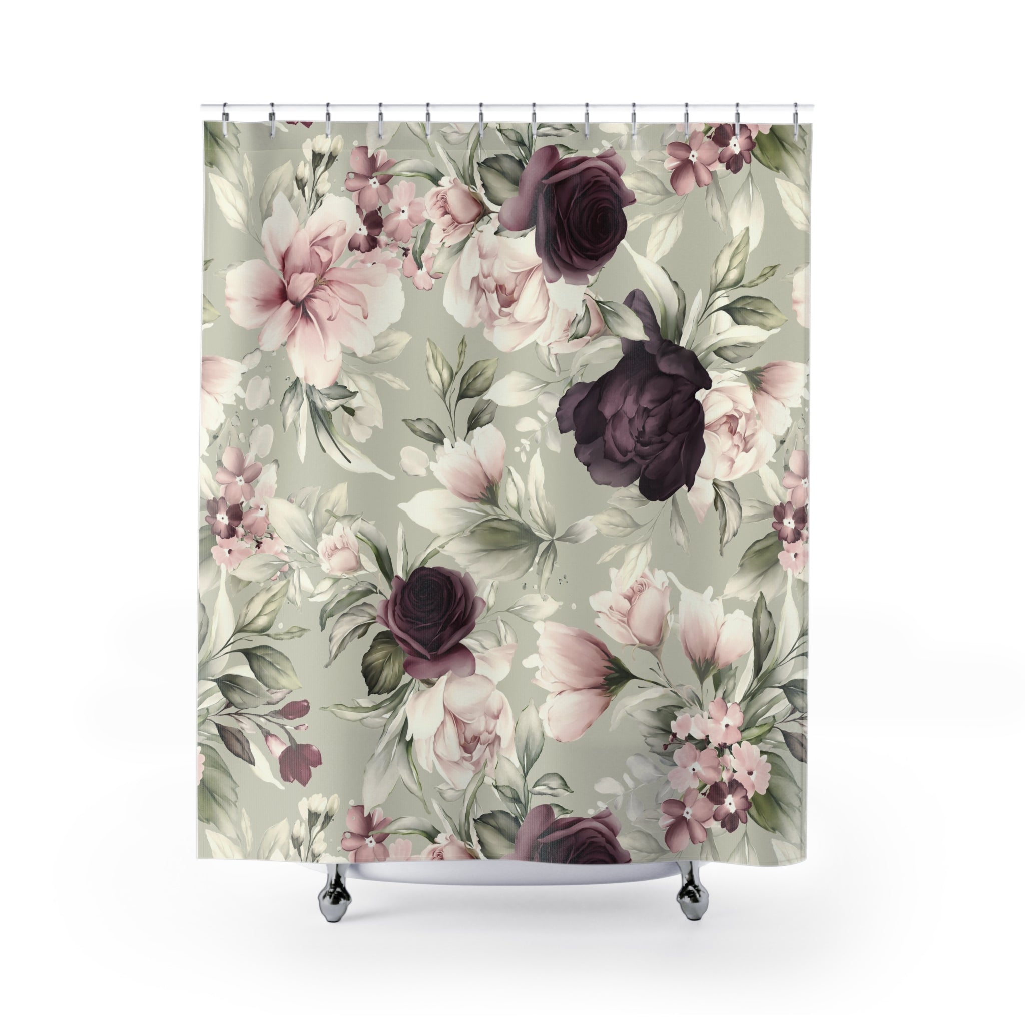 Vintage Plum Floral Shower Curtain | Moody Botanical Neutral Bathroom Decor