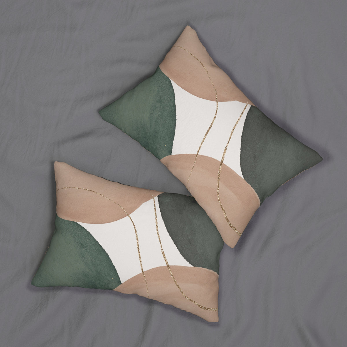 Terracotta and Forest Green Mid Century Lumbar Pillow