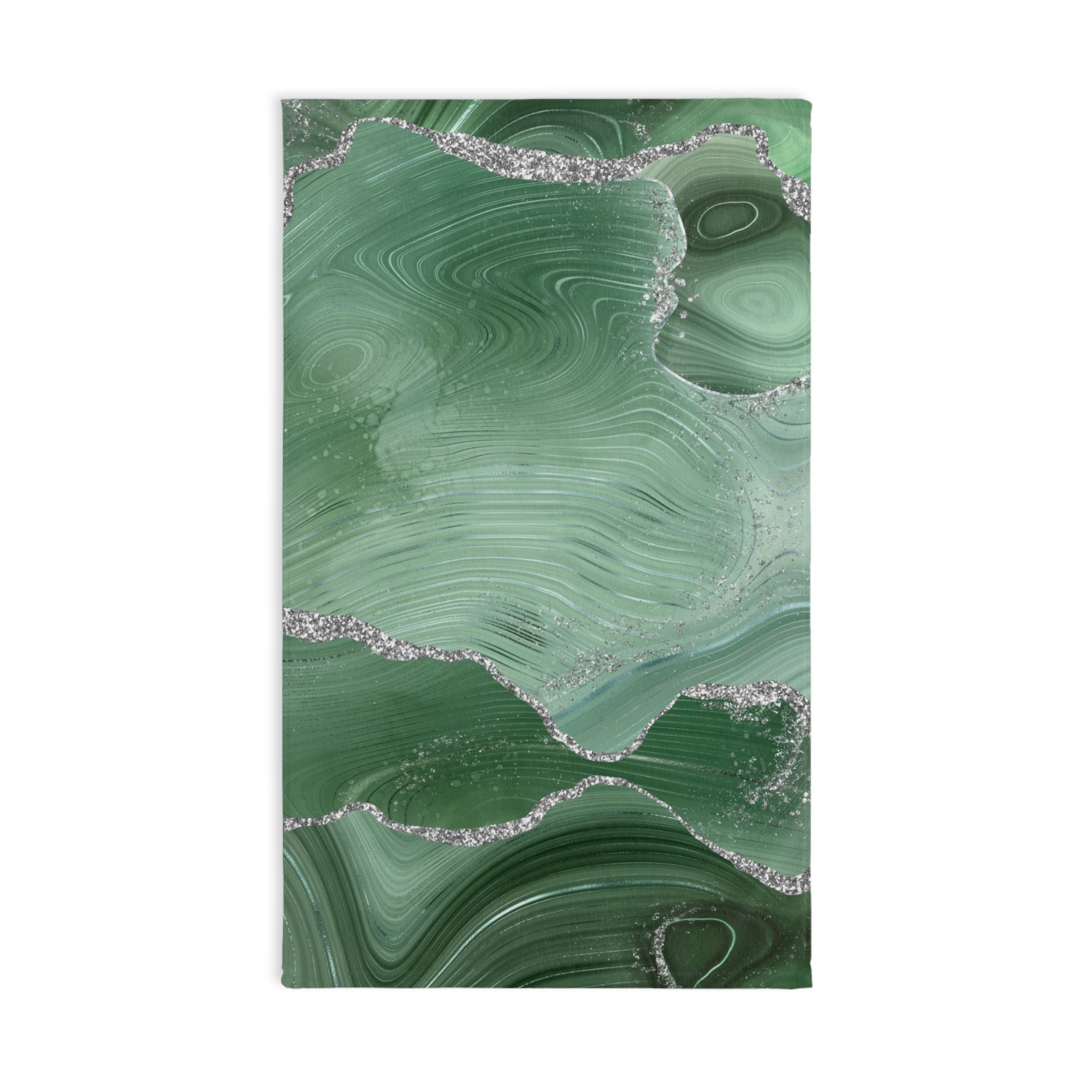 Abstract Kitchen, Bath Hand Towel | Sage Green, Silver Marble