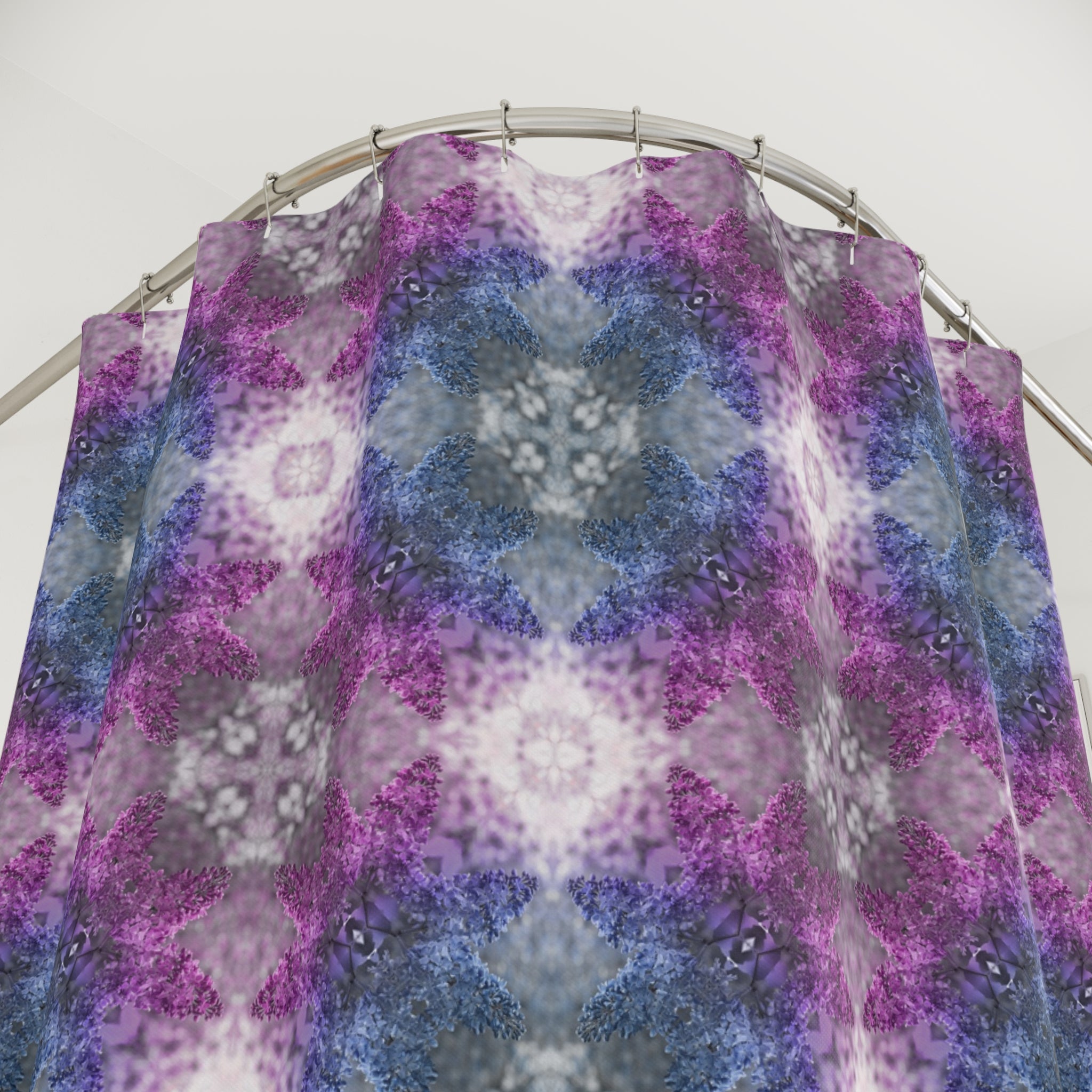 Abstract Shower Curtain | Purple & Blue Watercolor Kaleidoscope