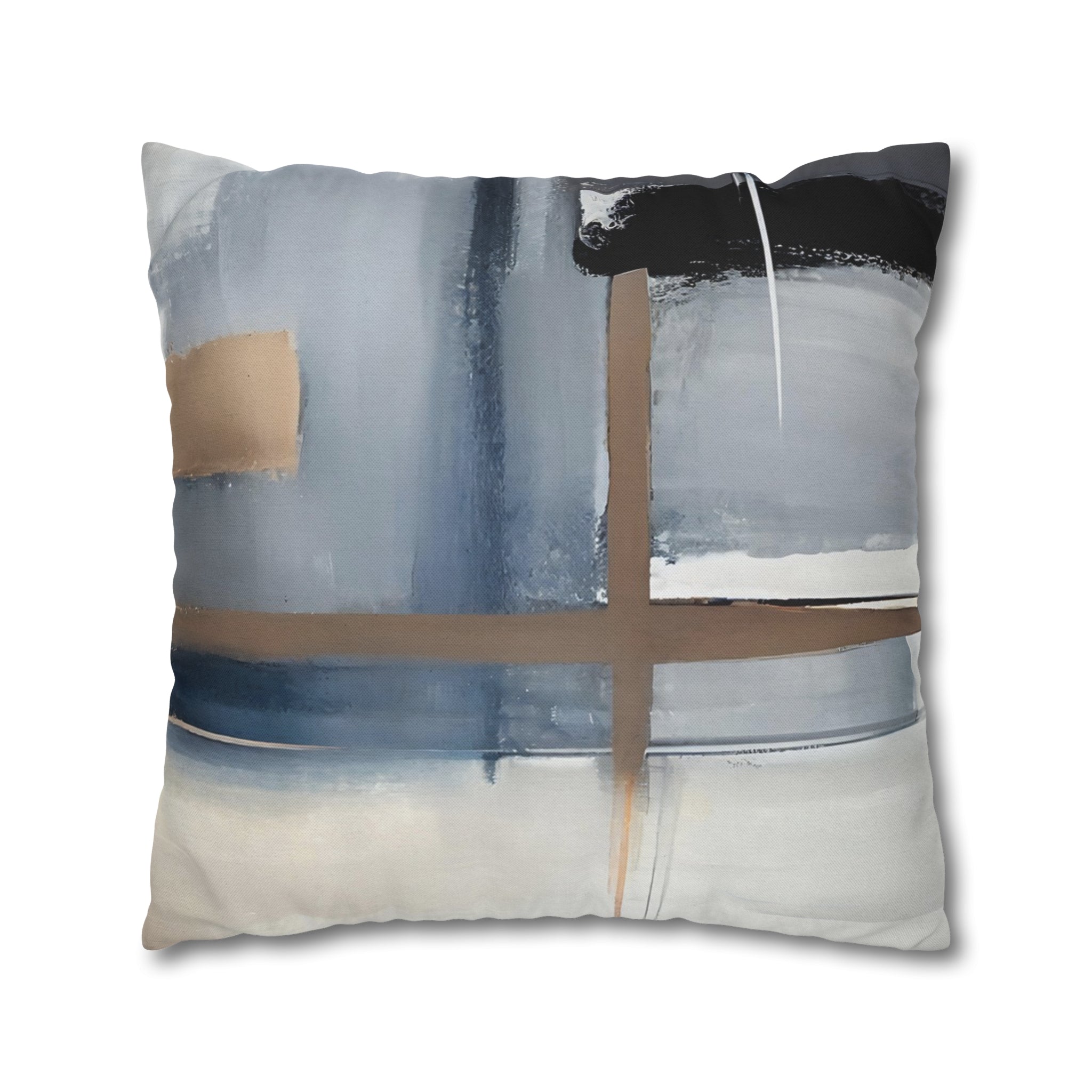 Throw Pillow Cover | Abstract Beige Grey, Navy Denim Blue, White