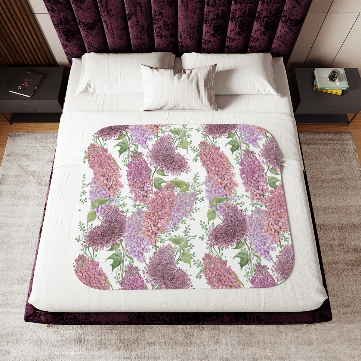 Pink Lavender Watercolor Lilac Sherpa Blanket | Spring Floral Throw