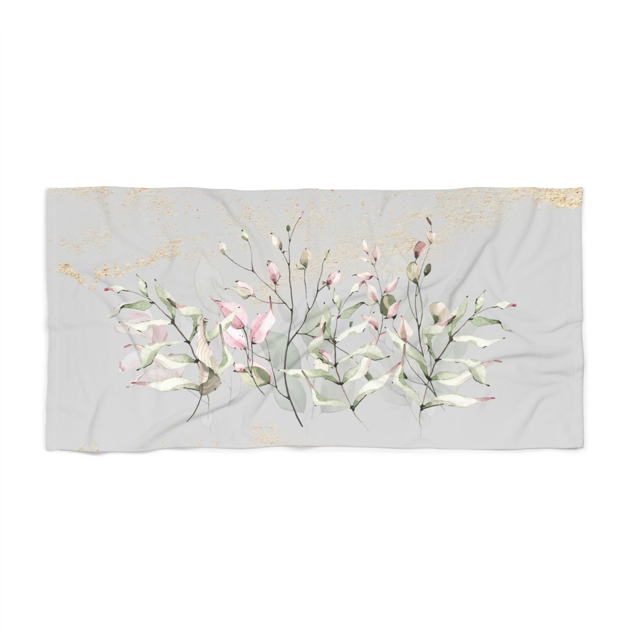 Floral Boho Bath Beach Towel | Grey Blush Pink Beige