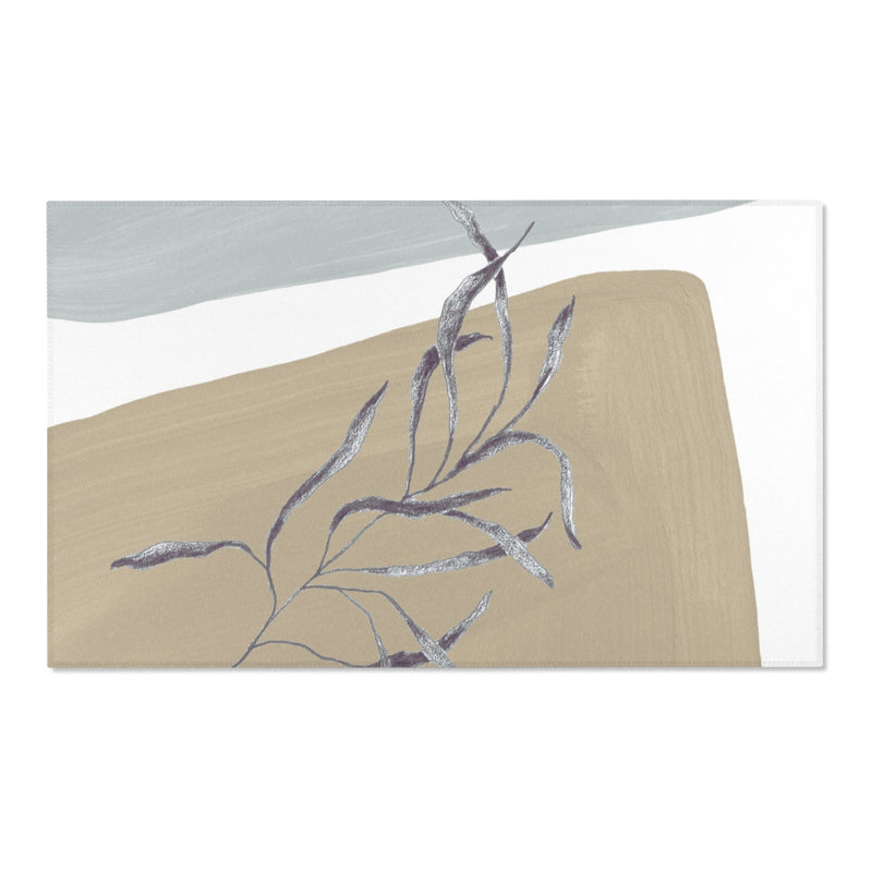 Abstract Boho Area Rug | Modern Organic, Beige Blue Grey leaf