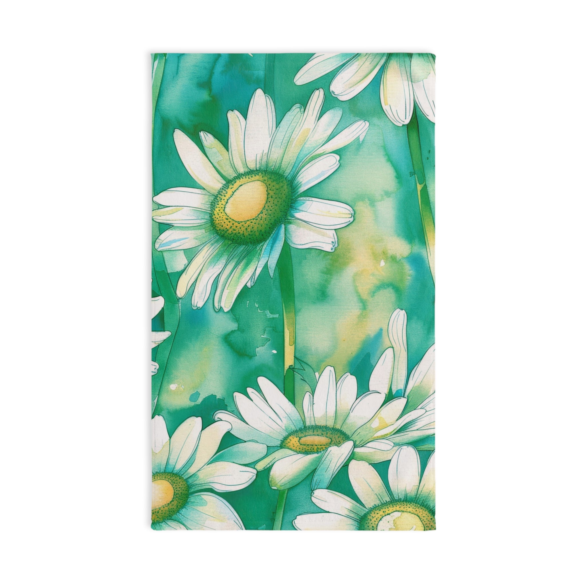 Kitchen, Bath Hand Towel | Teal Sage Green, Daisies Towel