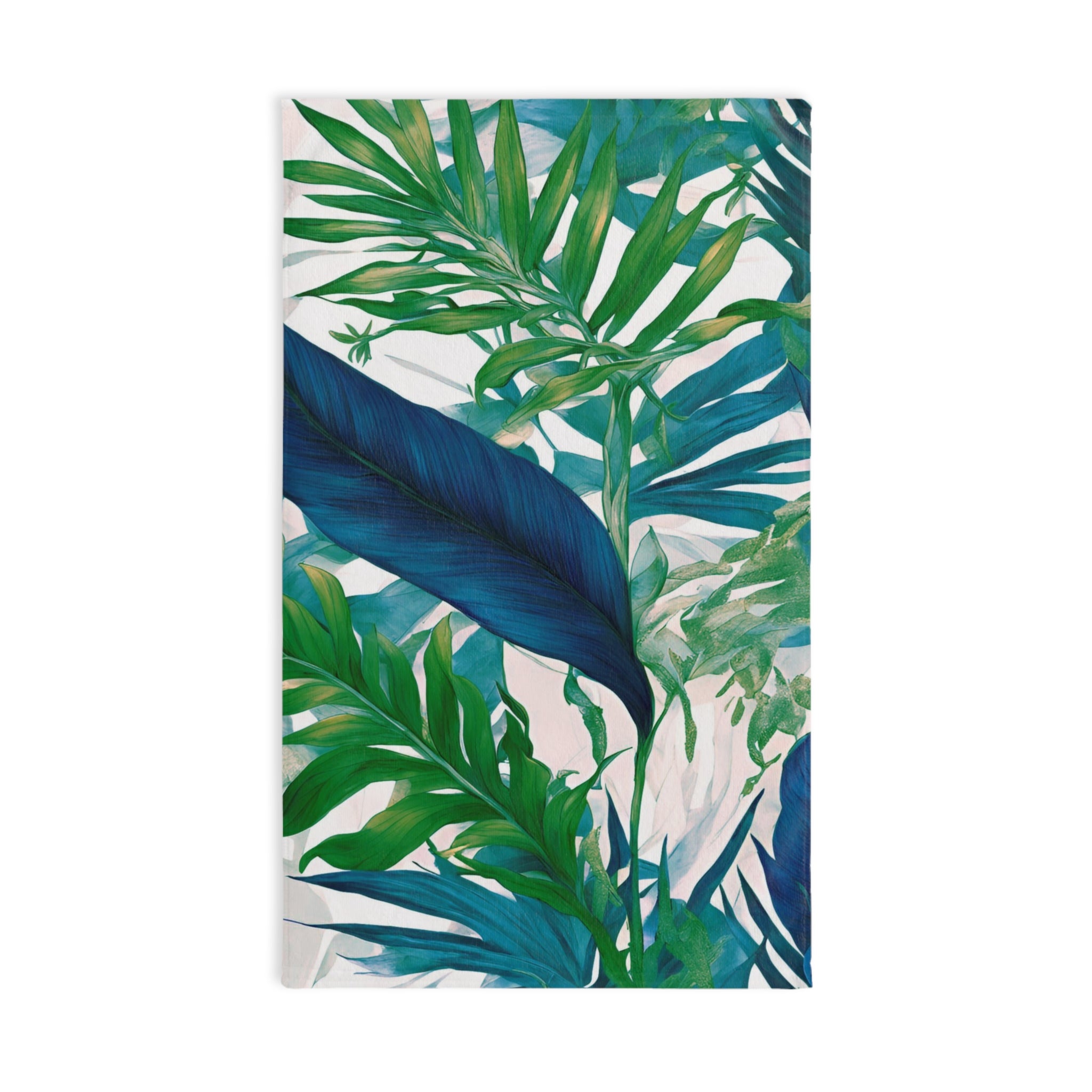 Tropical Floral Kitchen, Bath Hand Towel | Coastal Indigo Blue, Emerald Green