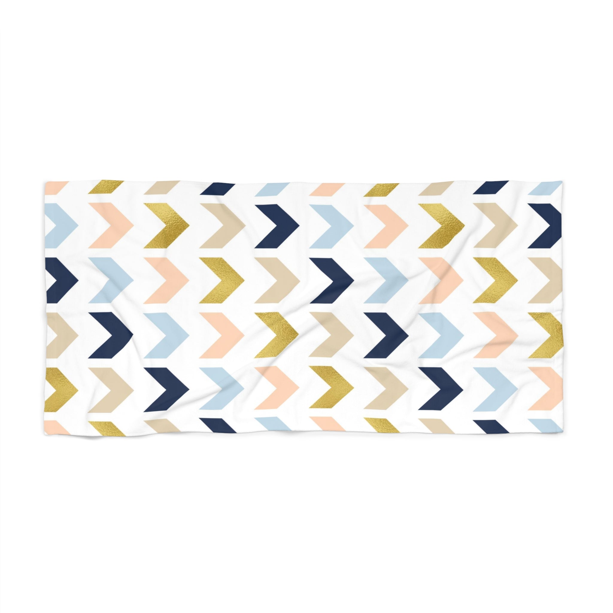 Abstract Bath, Beach Towel | Chevron Navy Blue, Beige Arrows