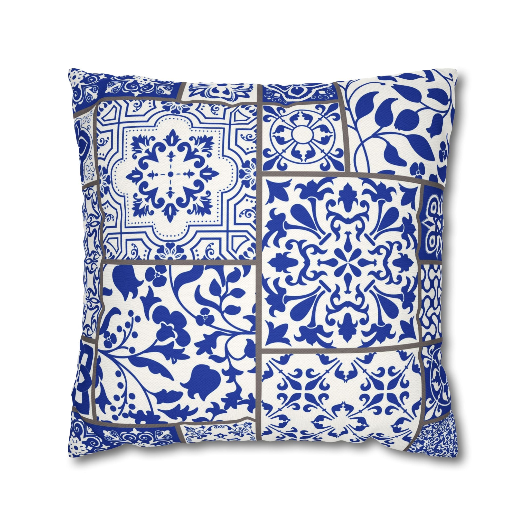 Moroccan Tiles Pillow Cover | Geometric Blue White Pillowcase