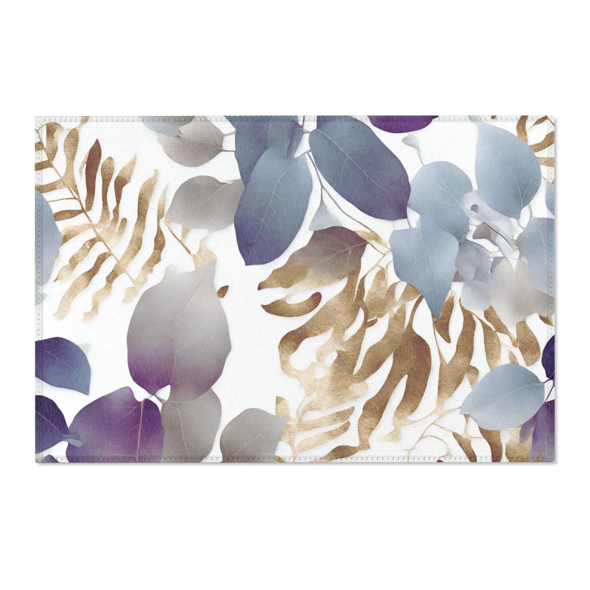 Floral Area Rug | Tropical Eucalyptus Leaves, Blue Purple White