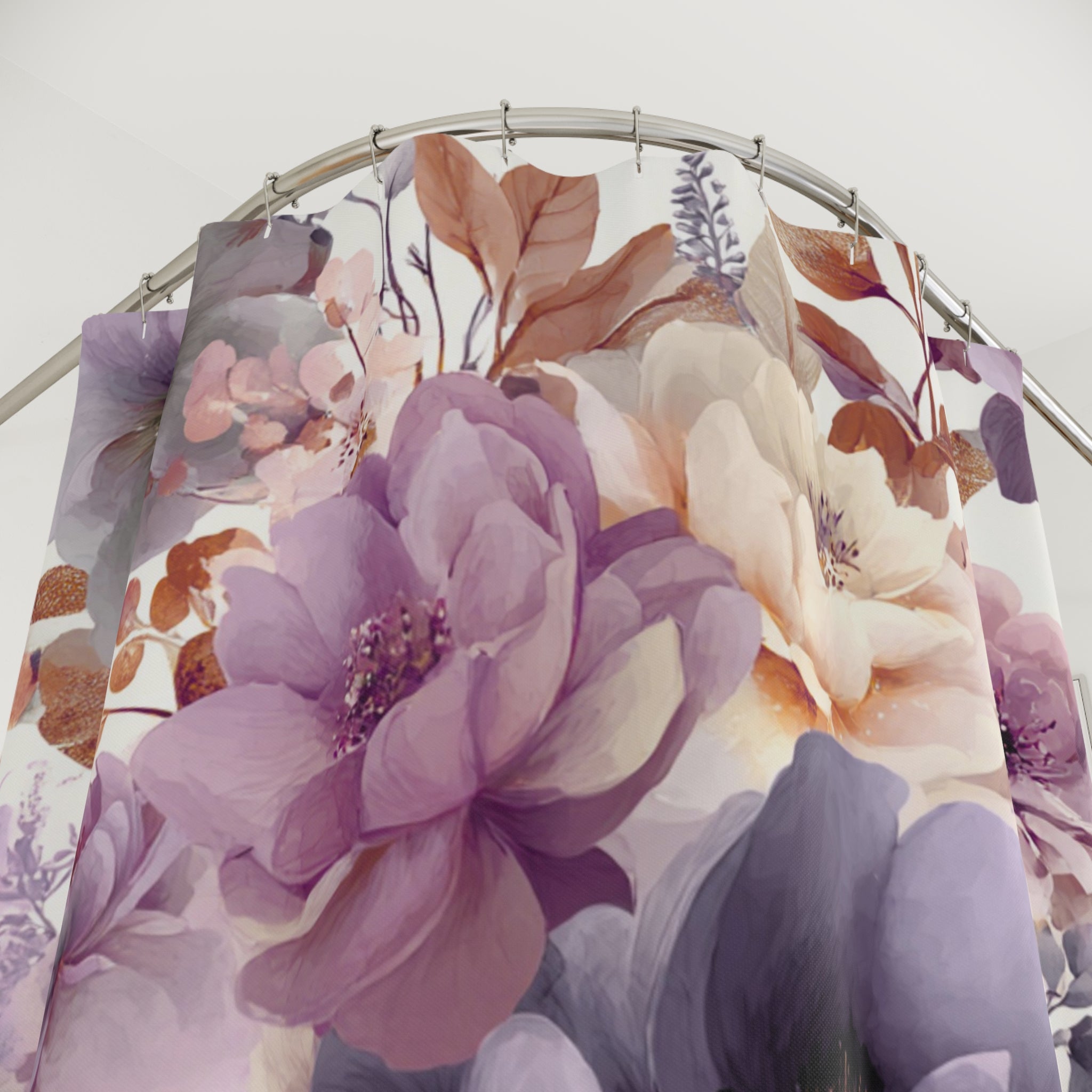 Vintage Leaves Shower Curtain | Purple Earthy Botanical Gray Bathroom Decor