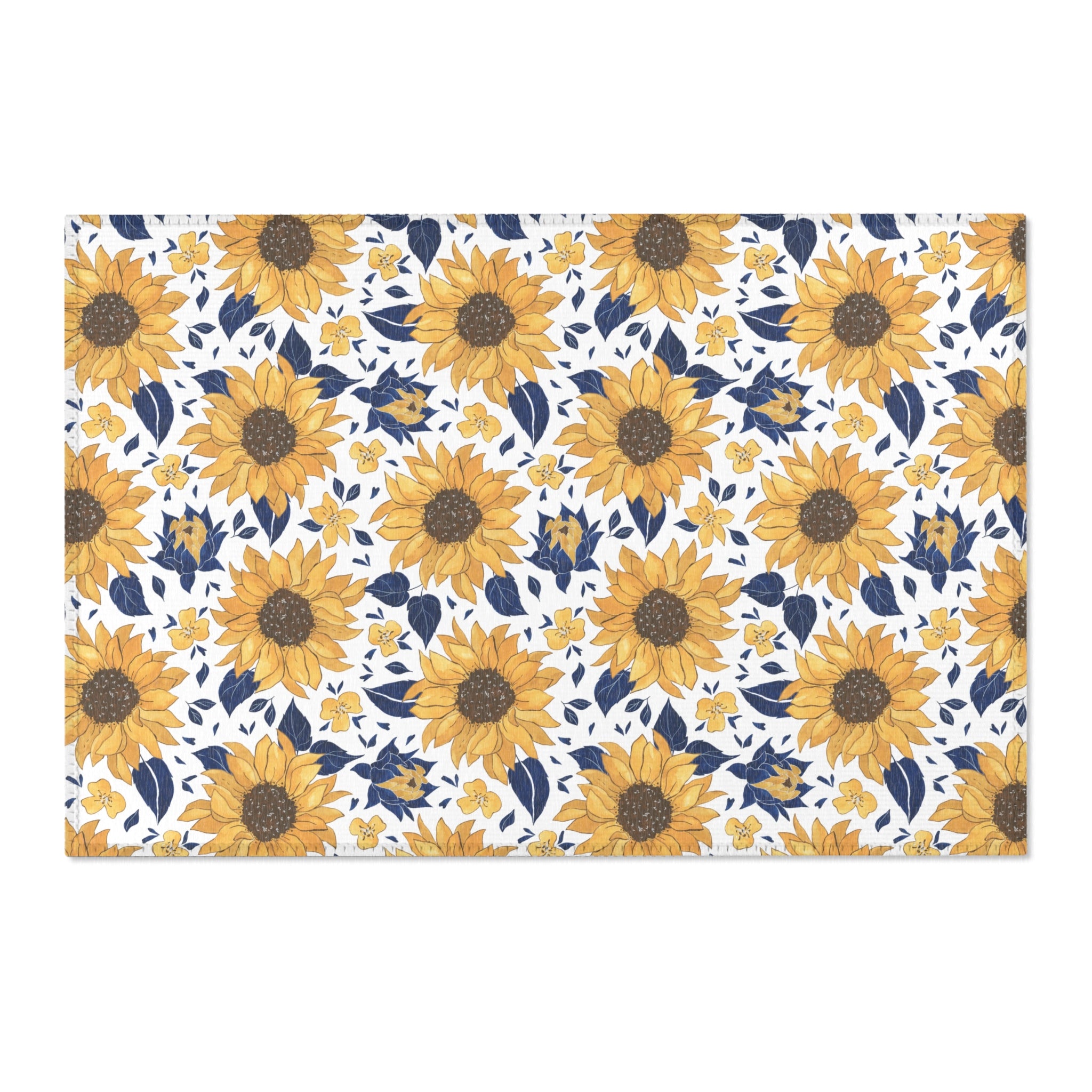 Sunflowers Boho Area Rug | Yellow White Blue, Floral Rug