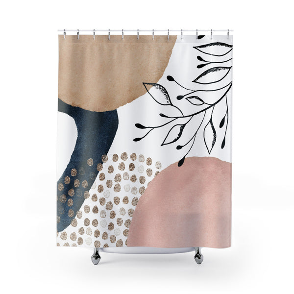 Abstract Shower Curtain | White, Navy blue, Blush Pink Beige