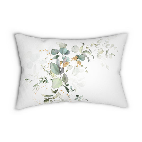 Floral Lumbar Pillow | White Sage Green, Eucalyptus Leaves