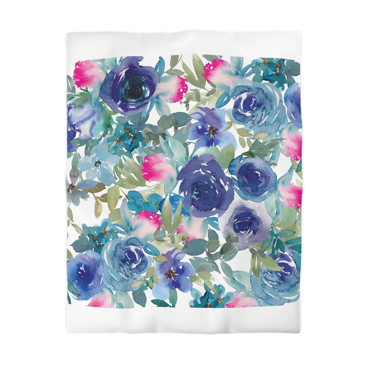 a vibrant and colorful floral pattern with various shades of blue, pink, and green flowers and leaves.