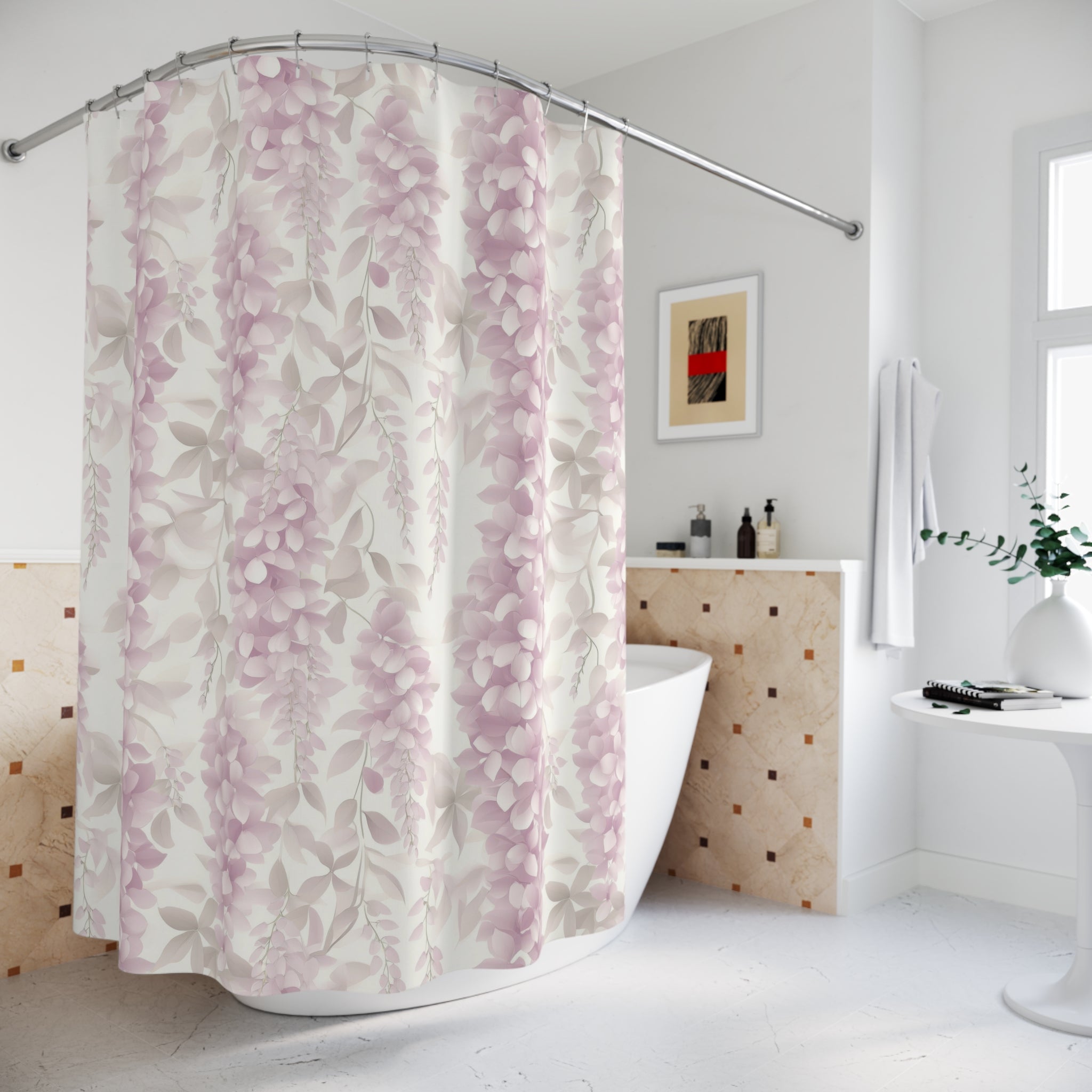 Floral Shower Curtain | Botanical Wisteria Fabric Curtain