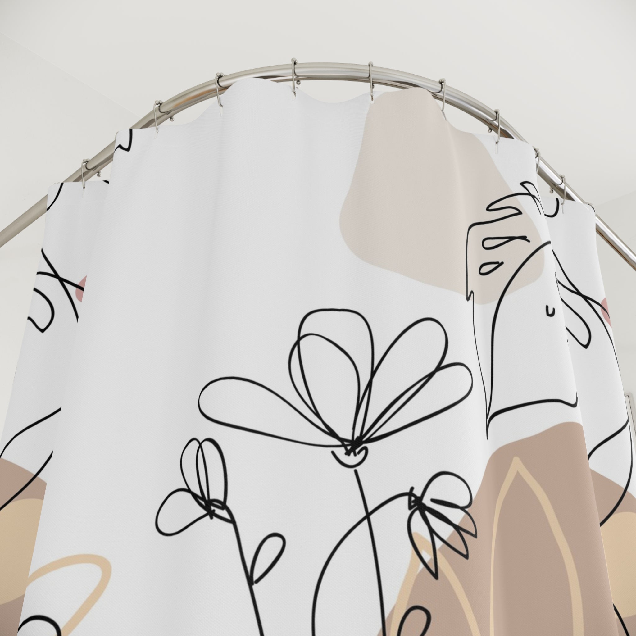 Abstract Boho Shower Curtain | Bohemian Beige White Line Art