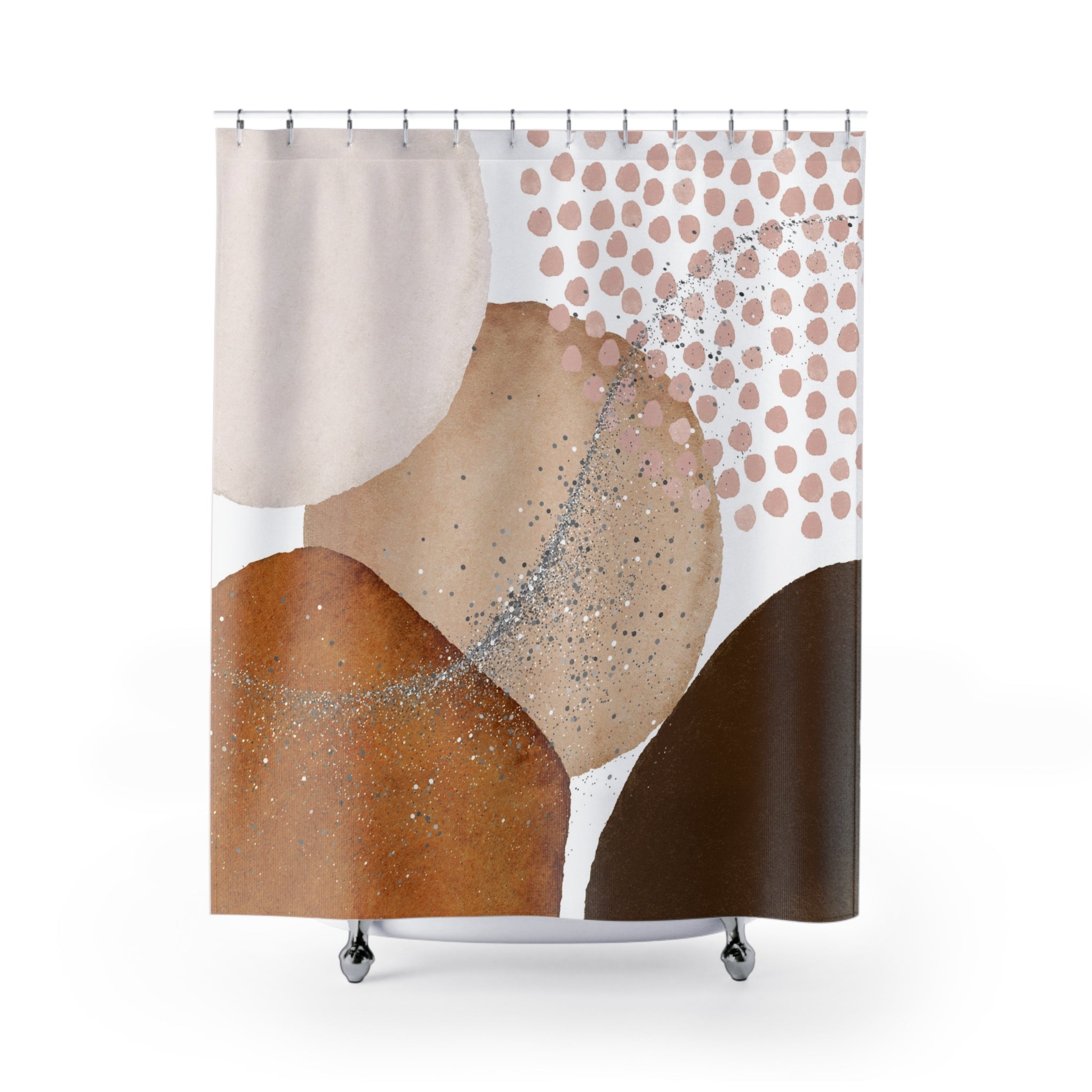 Abstract Shower Curtain | Beige, Brown Silver Grey Watercolor