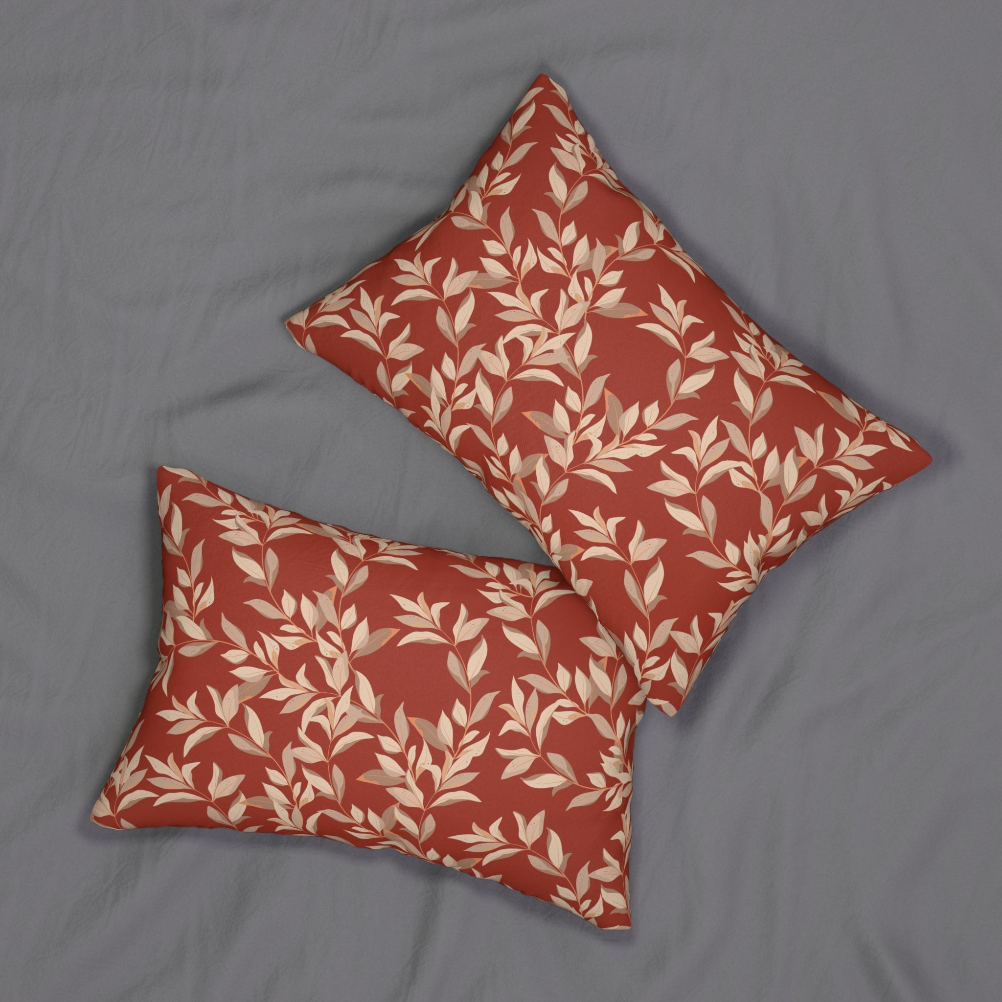 Floral Lumbar Pillow | Red Beige Leaves