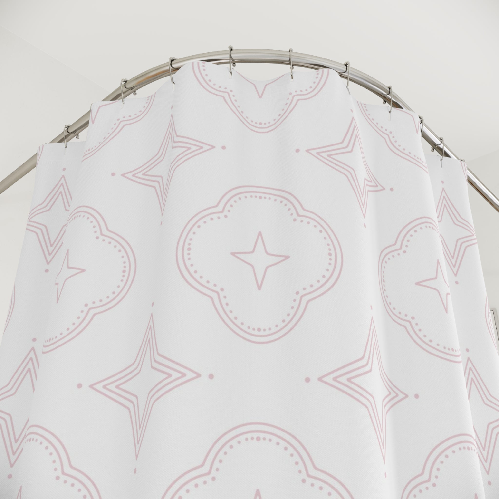 Boho Shower Curtain | Retro Medieval Blush Pink White