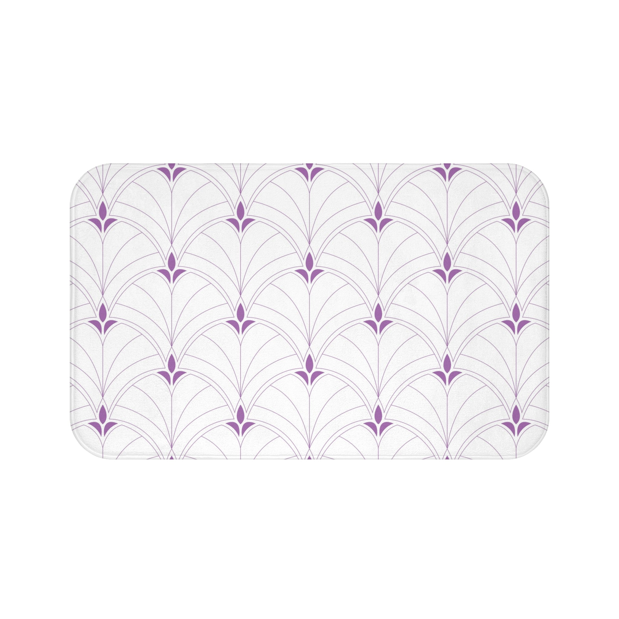 Boho Bath, Kitchen Mat |  Art Deco White Lavender Purple