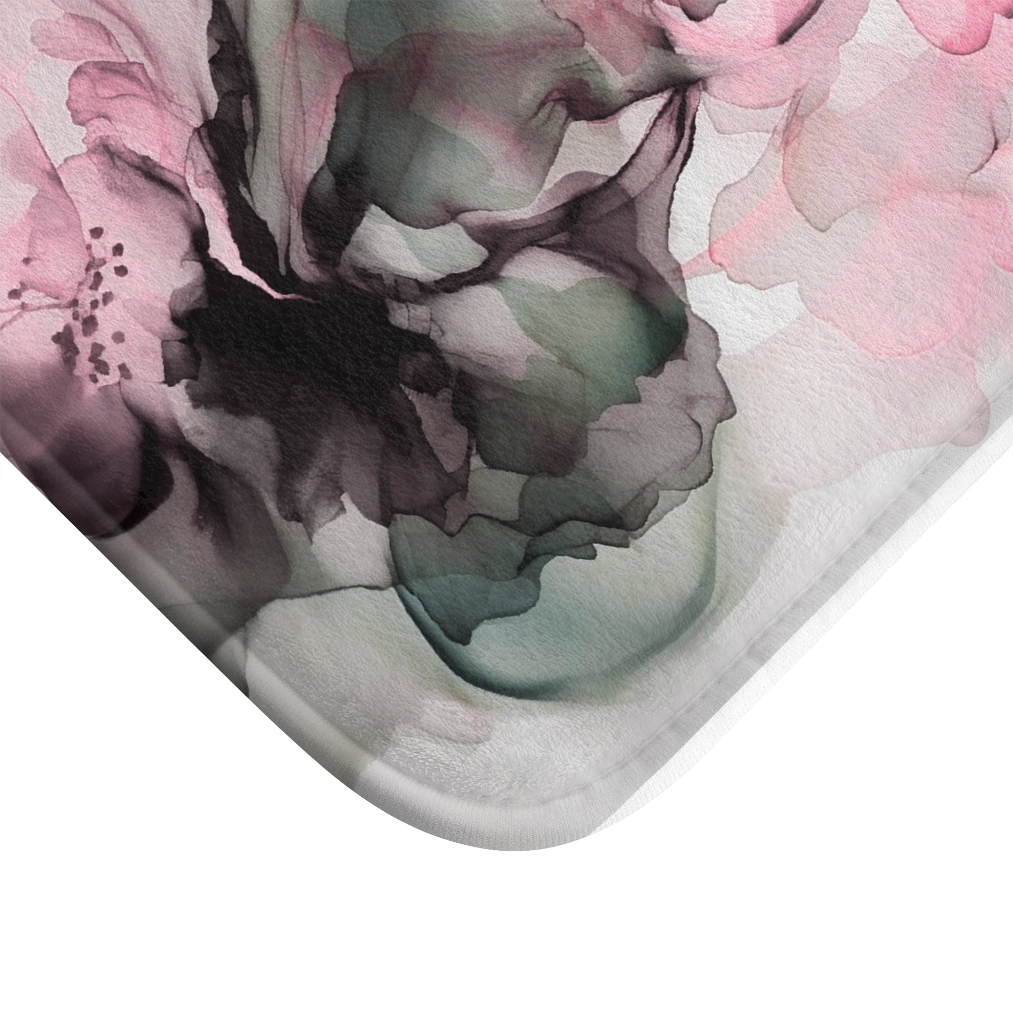 Boho Abstract Floral Bath Mat | Pink Green Grey Kitchen Mat