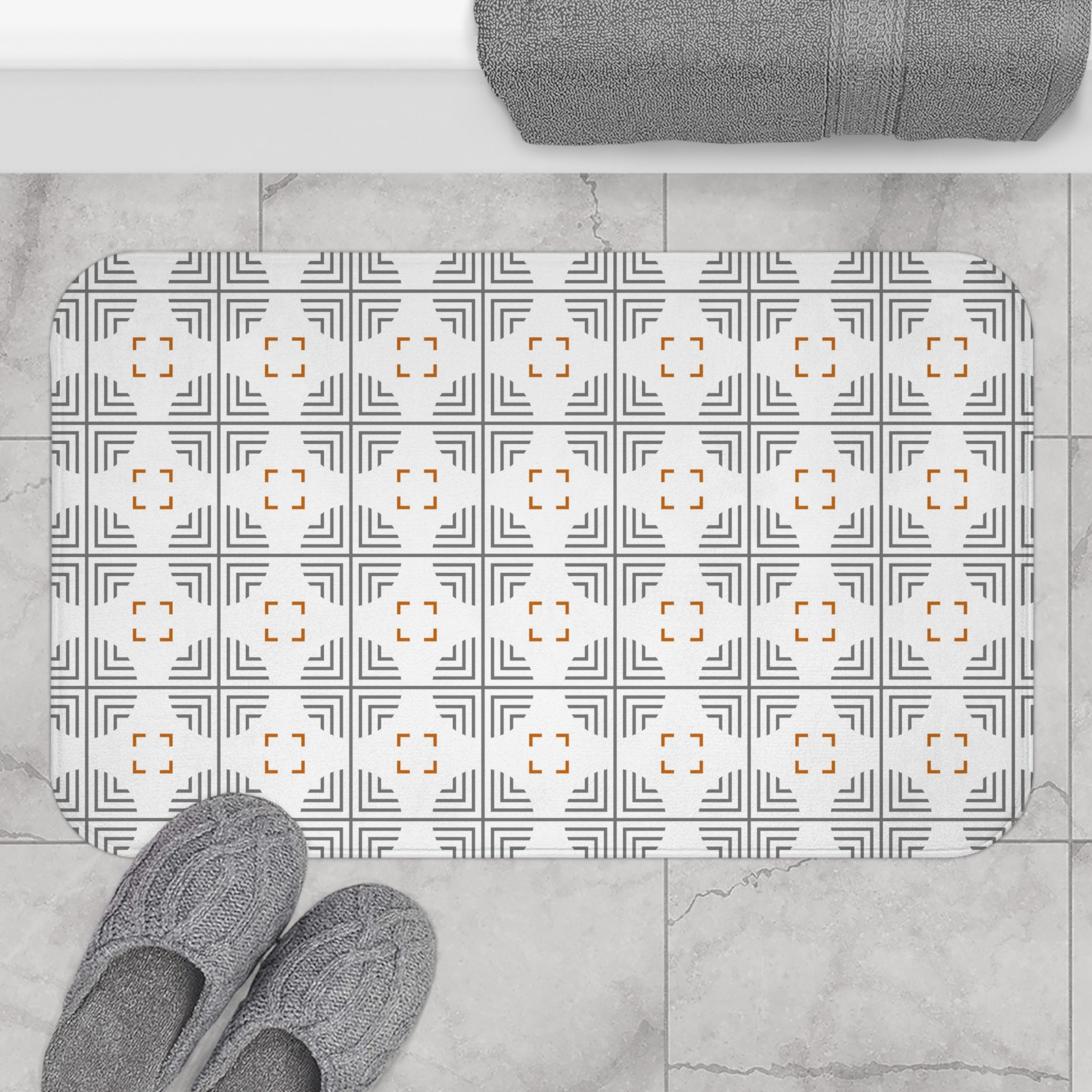 Bath, Kitchen Mat | Abstract grey, white, asian art