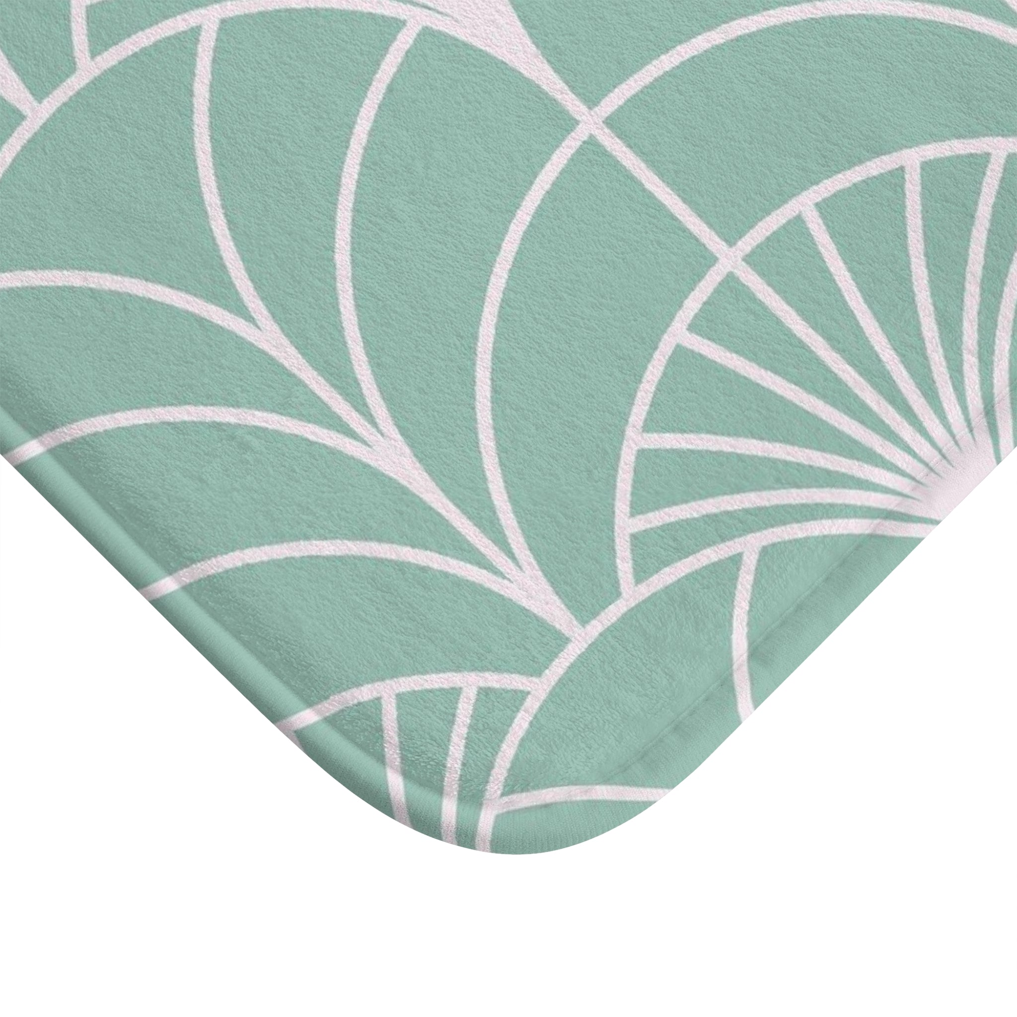 Boho Bath, Kitchen Mat |  Art Deco Mint Green White