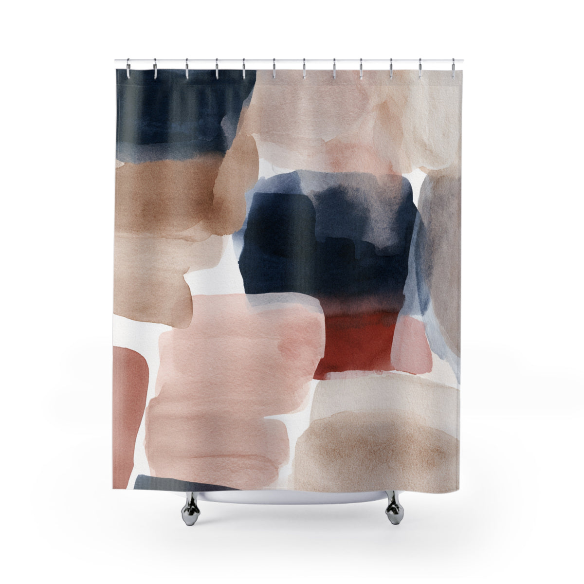 Navy Blush Modern Color Block Shower Curtain, Bath Curtain