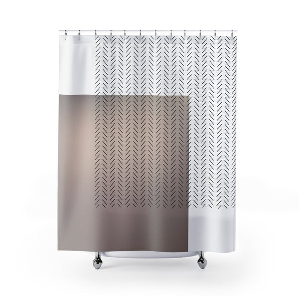 Art Deco Boho Shower Curtain | Geometric White Beige Black