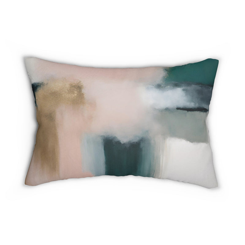 Abstract Lumbar Pillow | Pastel Blush Pink, Green
