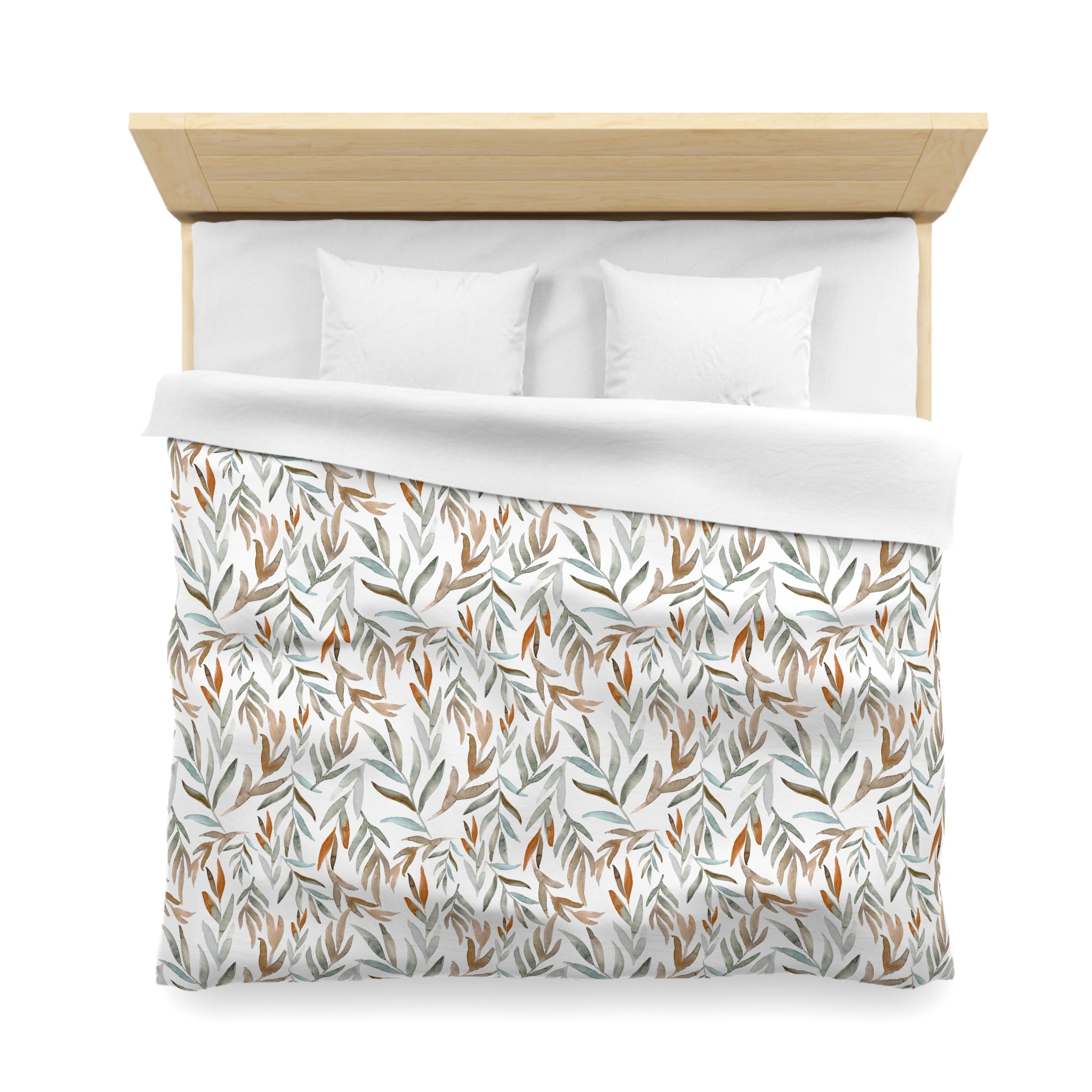Floral Cotton Duvet, Pillow Cover | Blue Rust White Leaves Bedroom Decor