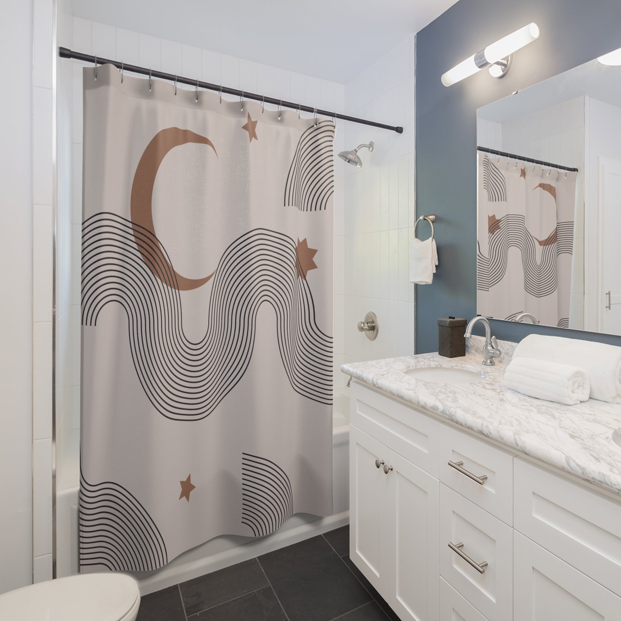 Boho Shower Curtain | Mid Century Bohemian Fabric Curtain