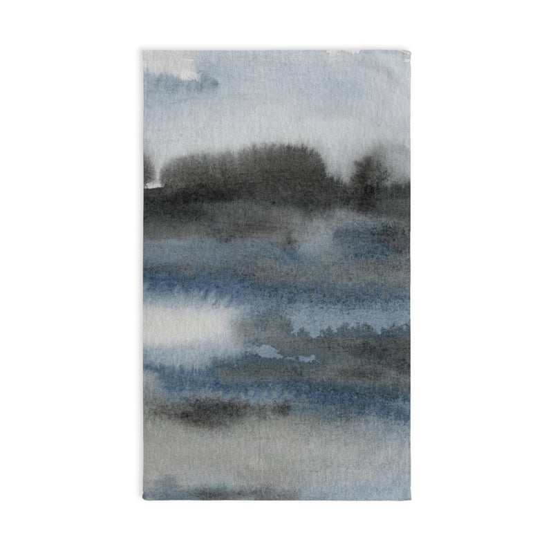 Abstract Kitchen, Bath Hand Towel | Navy Indigo Blue, Gray Black Ombre, Landscape