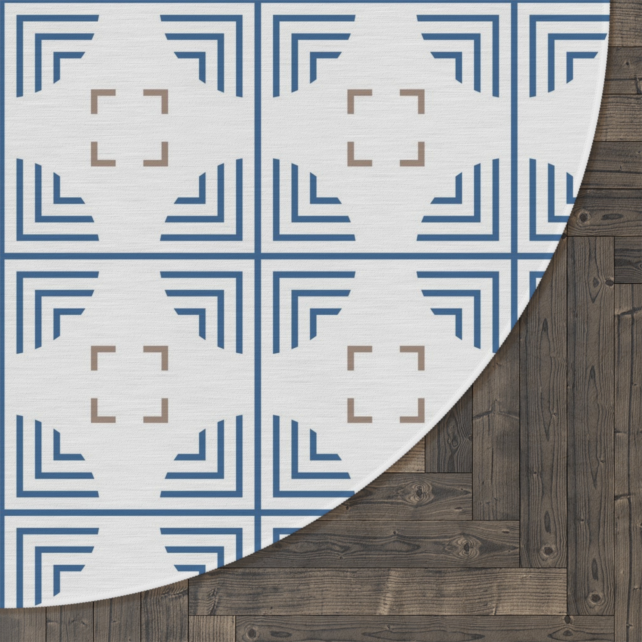 Moroccan Round Area Rug | Art Deco Blue, White, Beige